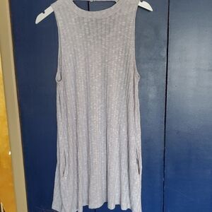BP Gray Knit Sleeveless Tshirt Dress With Pockets And Cutout Back